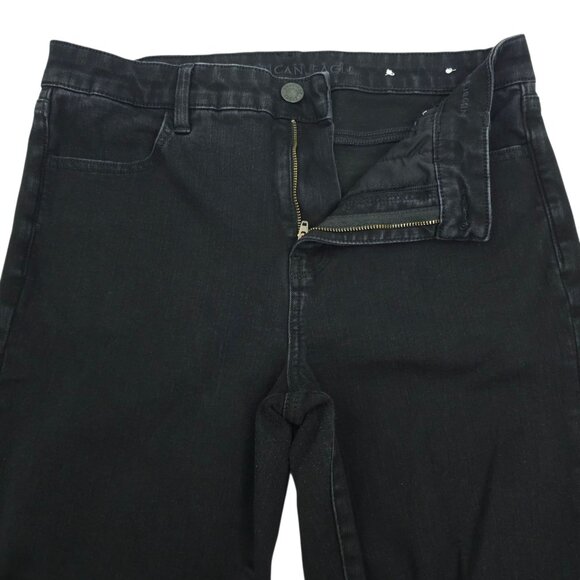 American Eagle Jeans The Dream Jean Size 14 Black Distressed Skinny Frayed Hem - Picture 10 of 13